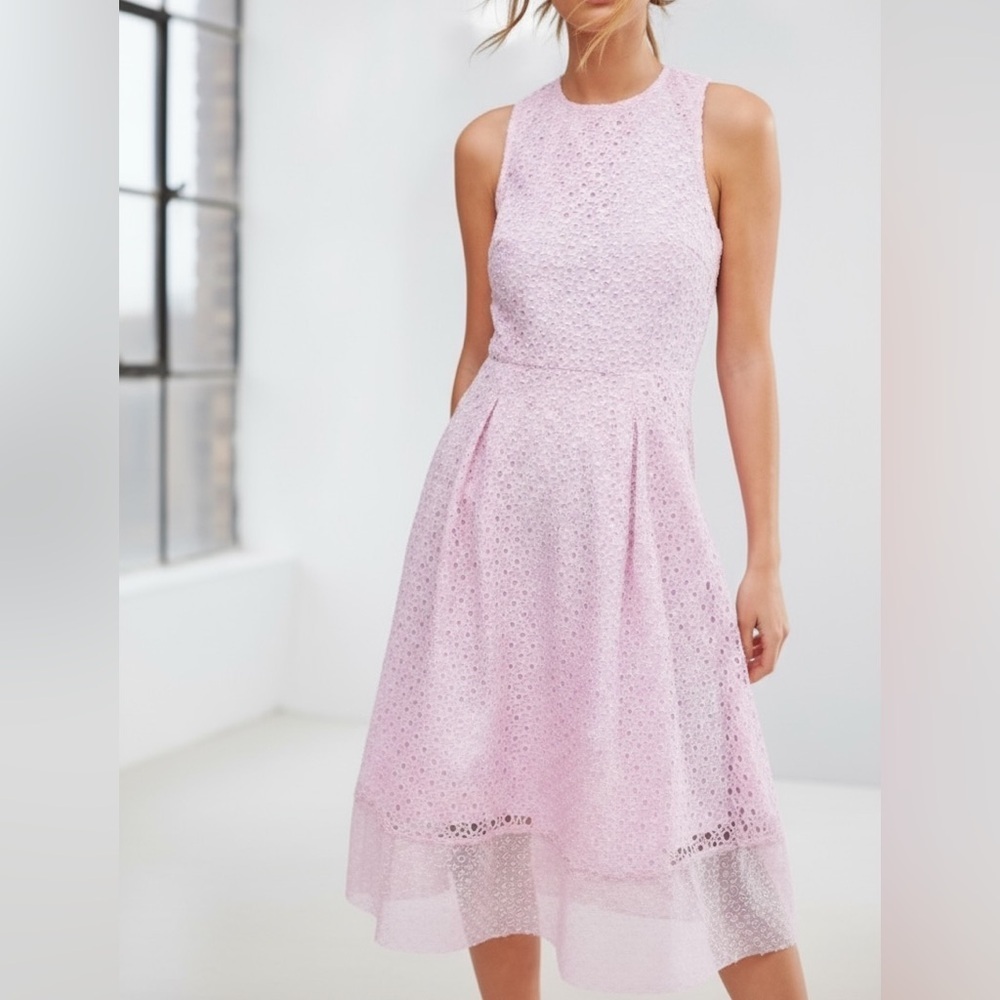 Warehouse Cut Out Midi Dress Eyelet Lace Nude Pink 2